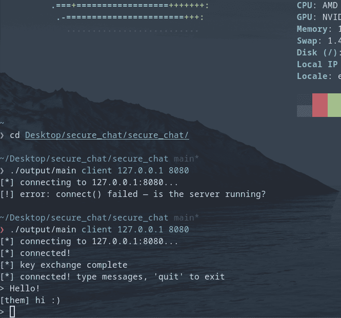 Secure Chat running in a terminal